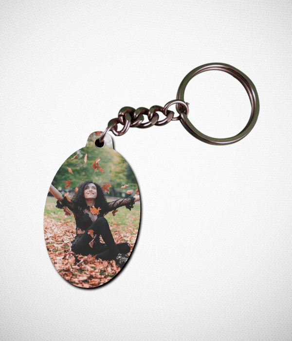 Personalized Image Oval Shape MDF Keychain