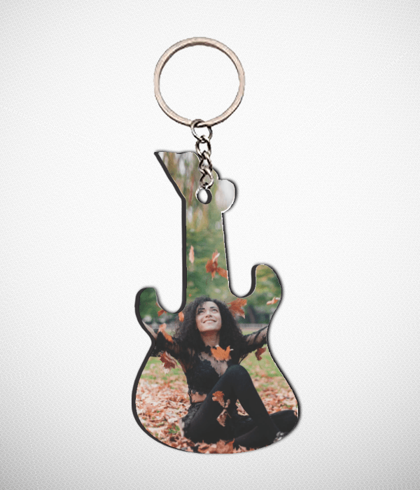 Personalized Image Guitar Shape MDF Keychain